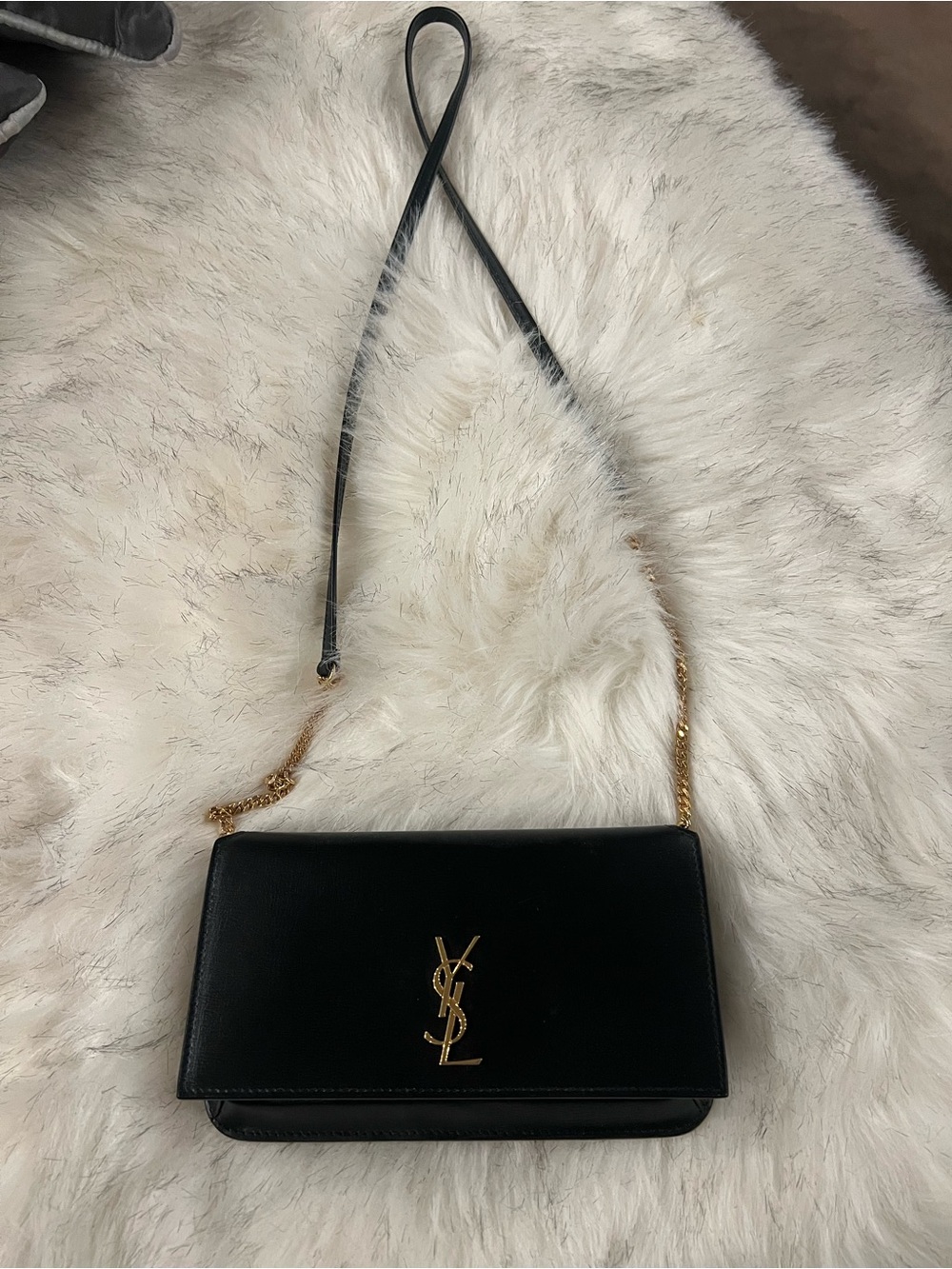 Yves Saint Laurent Cassandre Phone Holder In Smooth Leather